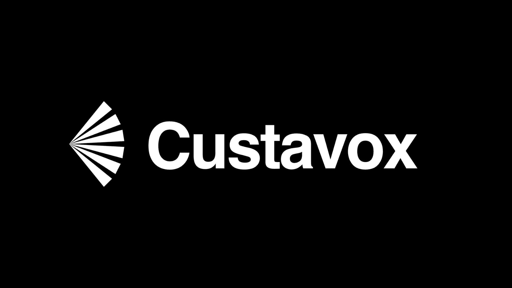Custavox logo: a white fan-shaped mark and the word Custavox on a black background