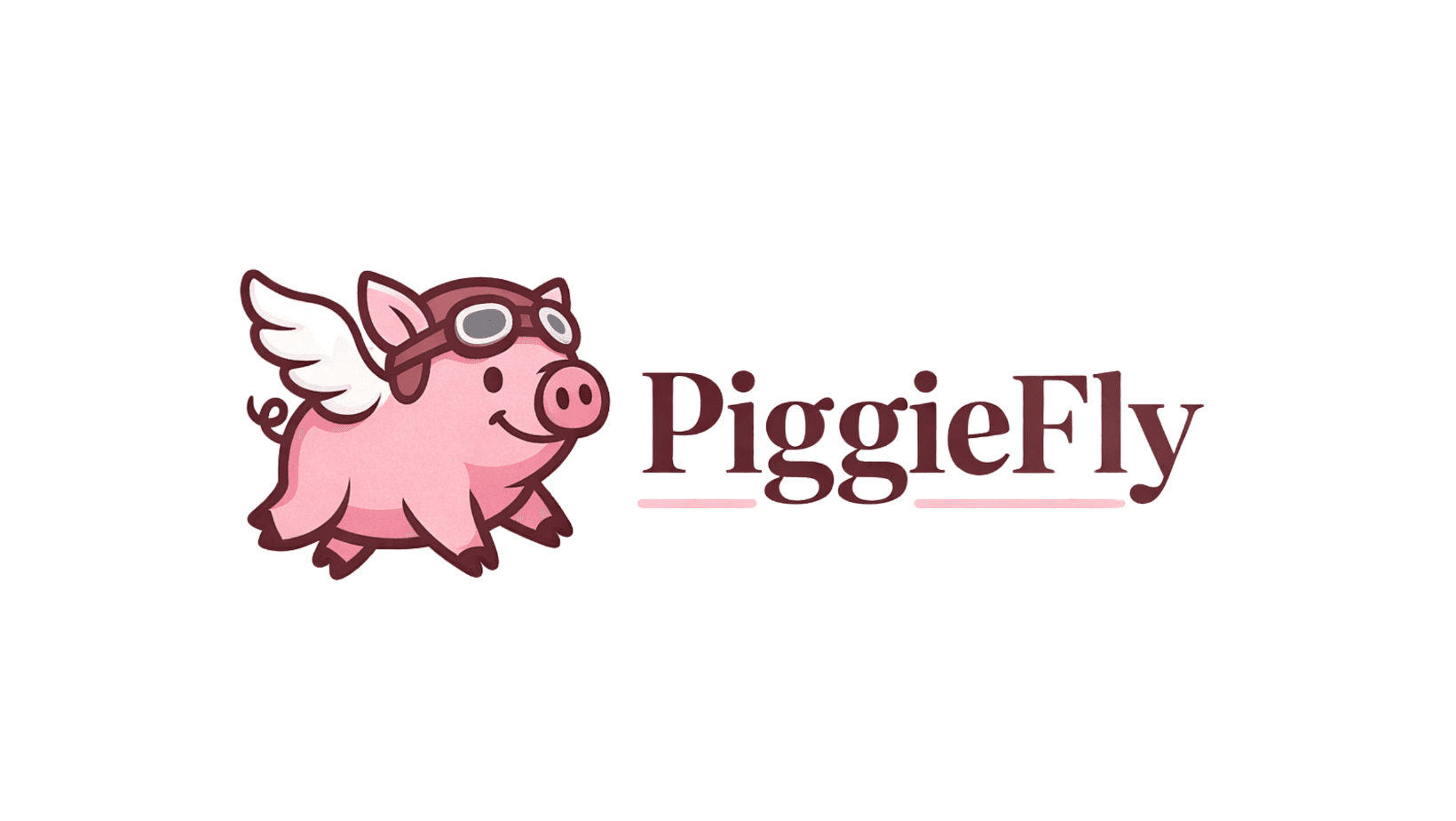 PiggieFly logo: a winged pig wearing goggles beside the word PiggieFly on a white background